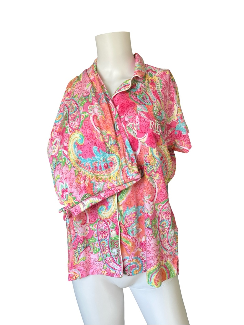 Lauren Ralph Lauren Pajama Set Pink Paisley Cropped Pant Womens Size Medium